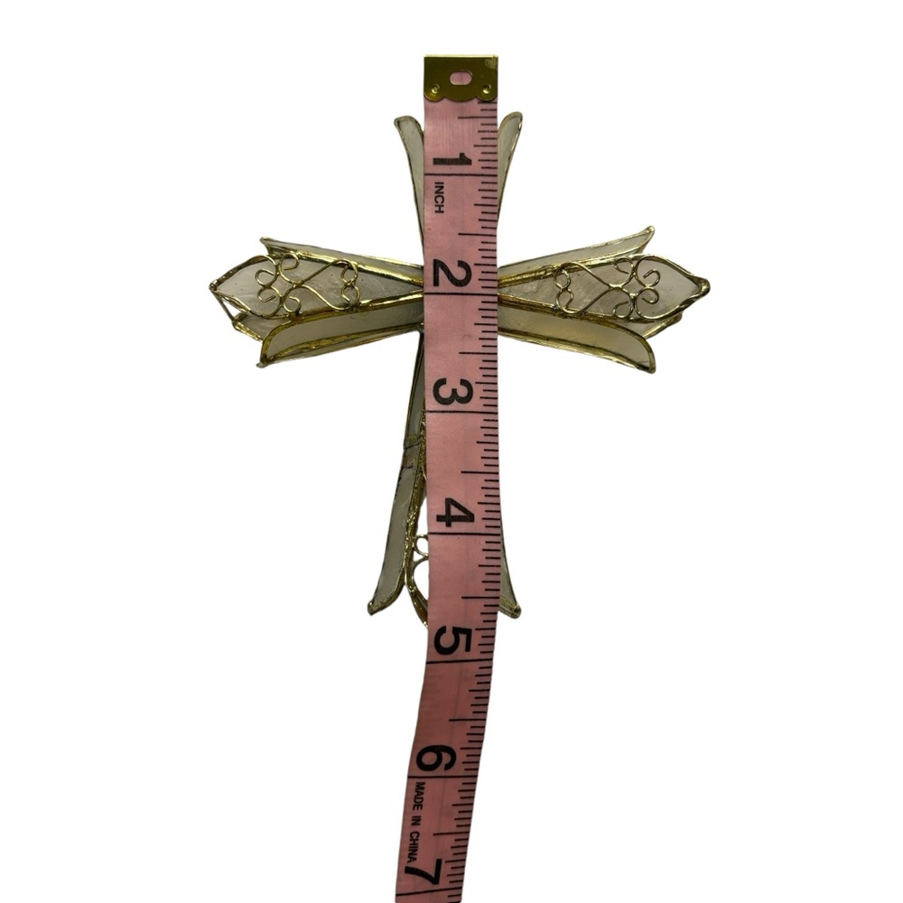 Iridescent Capiz Shell 3D Cross with Gold Filagree Christmas Decor - Picture 7 of 7